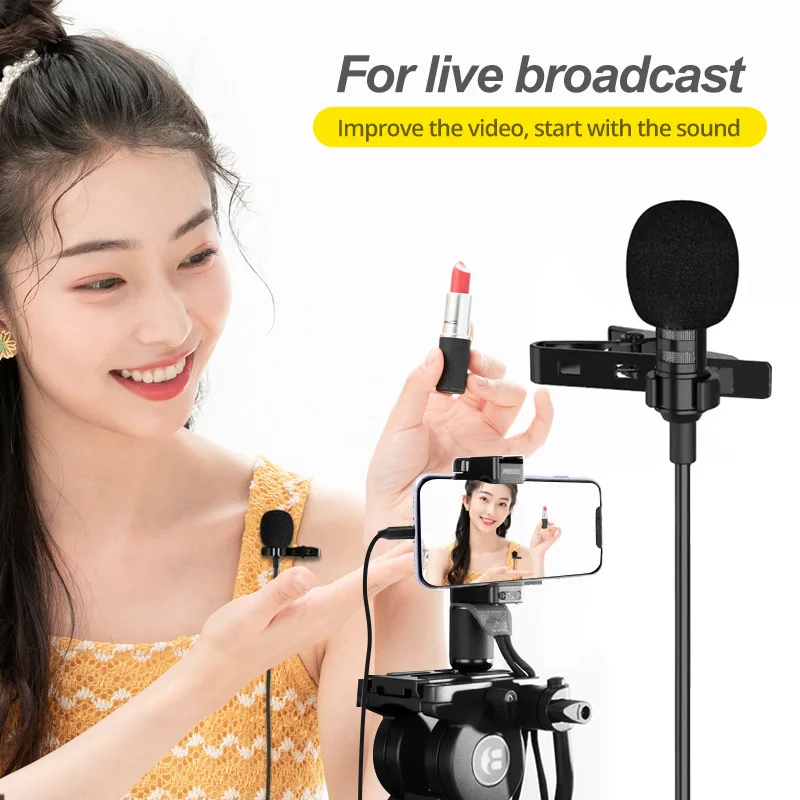 wireless mic FONKEN 3.5mm Mini Microphone With Tie Clips Collar Speaking Singing Micro Phone Live Broadcast Lecture Microphone For Smartphone wireless mic