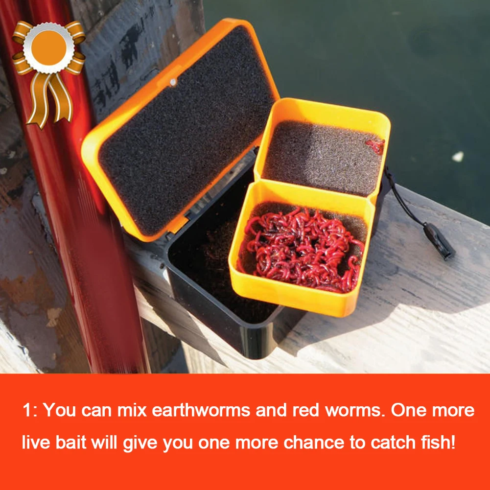 2 Compartments Live Bait Box Breathable Earthworm Red Worms Lure Storage  Case