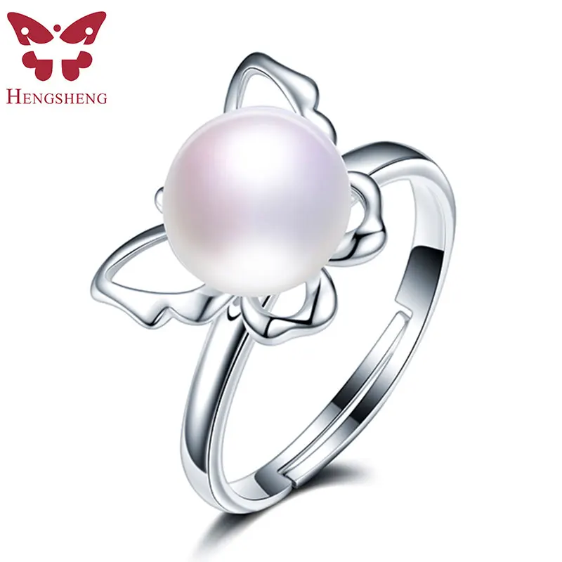 Hot Sale 925 Sterling Silver Dancing Butterflies Elegant Rings For Women Fashion Natural Pearl Ring Jewelry Gift