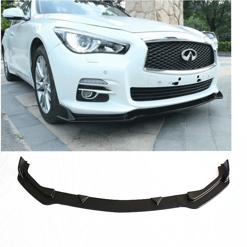 

3pcs Front Bumper Spoiler Chin Lip for Infiniti Q50 2018 Base Mode Only Anti-collision Car Exterior Parts Gloss Black Bumper