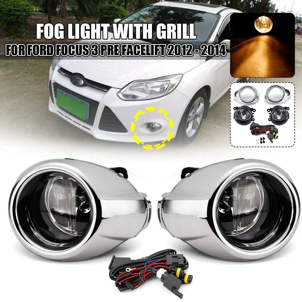 2Pcs Front Fog Light Lamp Black Cover Frame For Ford Focus MK3 2011