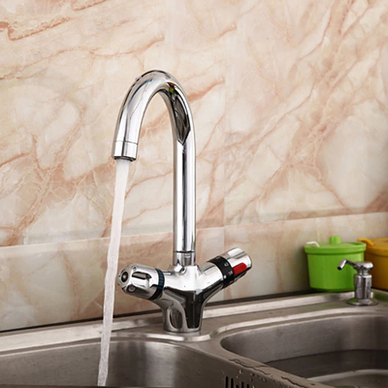 The higher Thermostatic Faucet the kitchen Cold and Hot Water Mixer Short Nose Double Handle chrome finish basin faucet | Обустройство