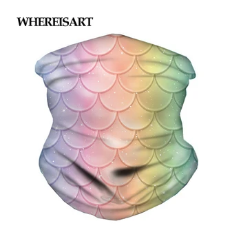 

WHEREISART Turban Bandana Face Scarf Neckerchief Headband Rainbow Scales Mermaid Neck Gaiter Protective Face Bandanas 2020