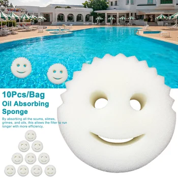 

10pcs/bag Portable Oil Absorbing Sponge Reusable Spa Floating Home Swimming Pool Scum Cleaner Washable Hot Tub Smile Face Shape