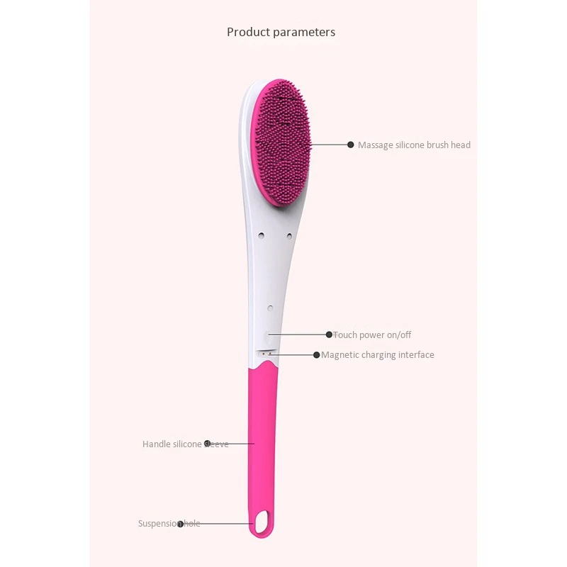 Waterproof Electric Body and Facial Cleaning Brush, Dust Collector with Soft Silicone Exfoliating Head and Long Handle, Suitable
