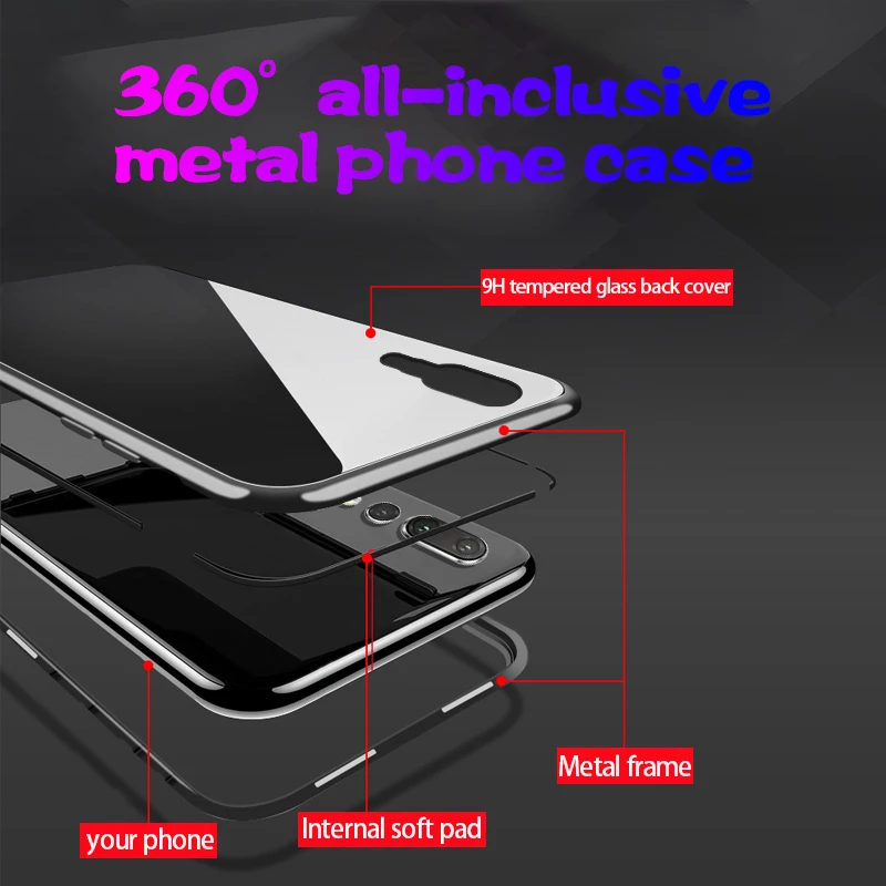 Магнитный адсорбционный металлический чехол для телефона для Xiao mi Red mi Note 7 5 6 Pro 6A mi 9CC 8 Pro lite SE POCO F1, закаленное стекло, Магнитная крышка