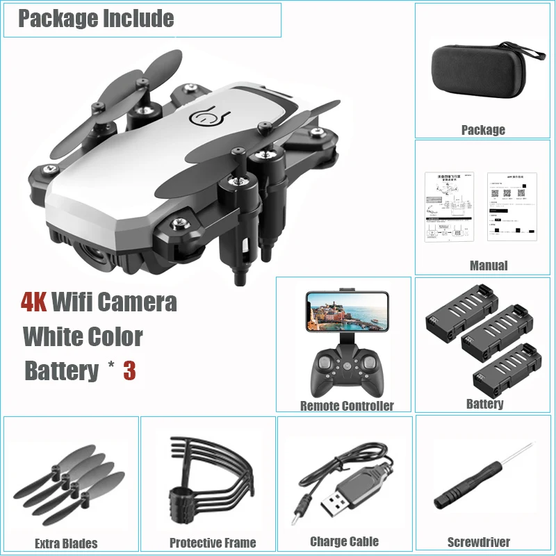 4K Cam White Bat 3 Складной мини RC Дроны с камерой HD 4K 1080P wifi FPV RC Квадрокоптер Attitude Hold Selife вертолет игрушки для детей дропшиппинг - Цвет: 4K Cam White Bat 3