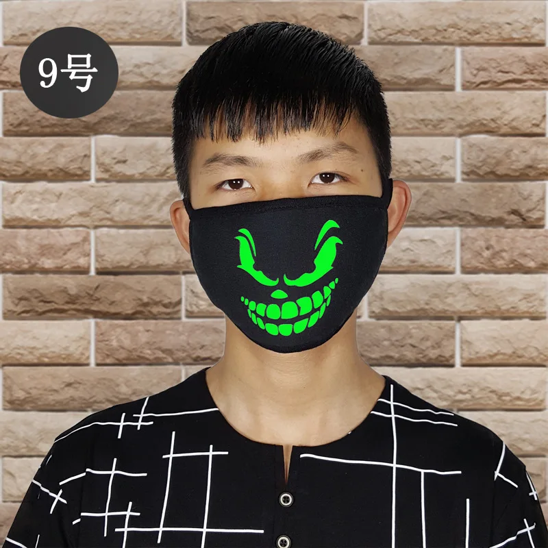 Черная светящаяся лицевая маска фосфоресцирующий Kawaii аниме зуб Анти-пыль защитные маски Хлопок Ткань Анти-пыль защитные маски - Цвет: 9