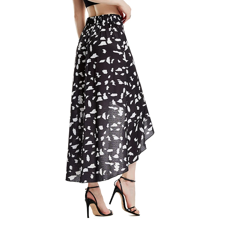 Women's Bohemian Beach High Waist Skirts Female Summer Vintage Polka Dot Skirt High Split Ruffled Irregular Skirts Plus Size