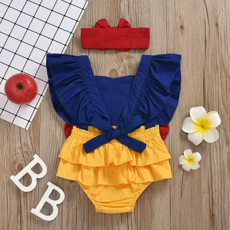 소녀 바디 슈트 여름 옷 2024 Backless Bowknot Ruffles 패치 워크 점프 슈트 for Kids 베이비 아이템 의류