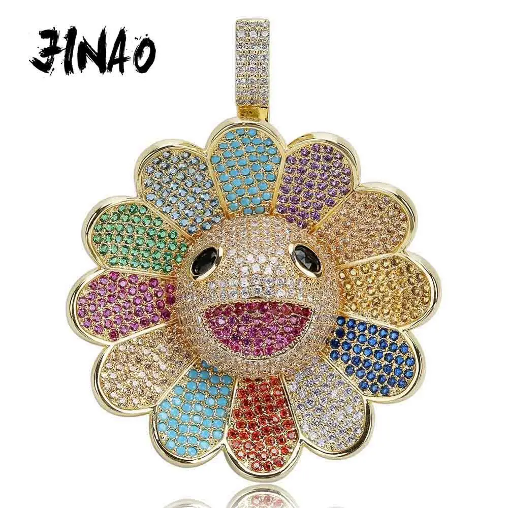 JINAO модный дизайн Мураками Цветок льда красочные кулон с 4 мм теннисная цепочка хип хоп рок ювелирные изделия для мужчин женщин подарок