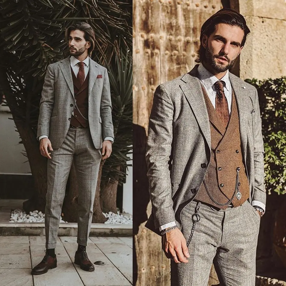 2020 Mens Suits Wool Blend 2 Piece（Coat+Pants) Notched Lapel Costume Homme Handsome Suit Custom Made | Мужская одежда