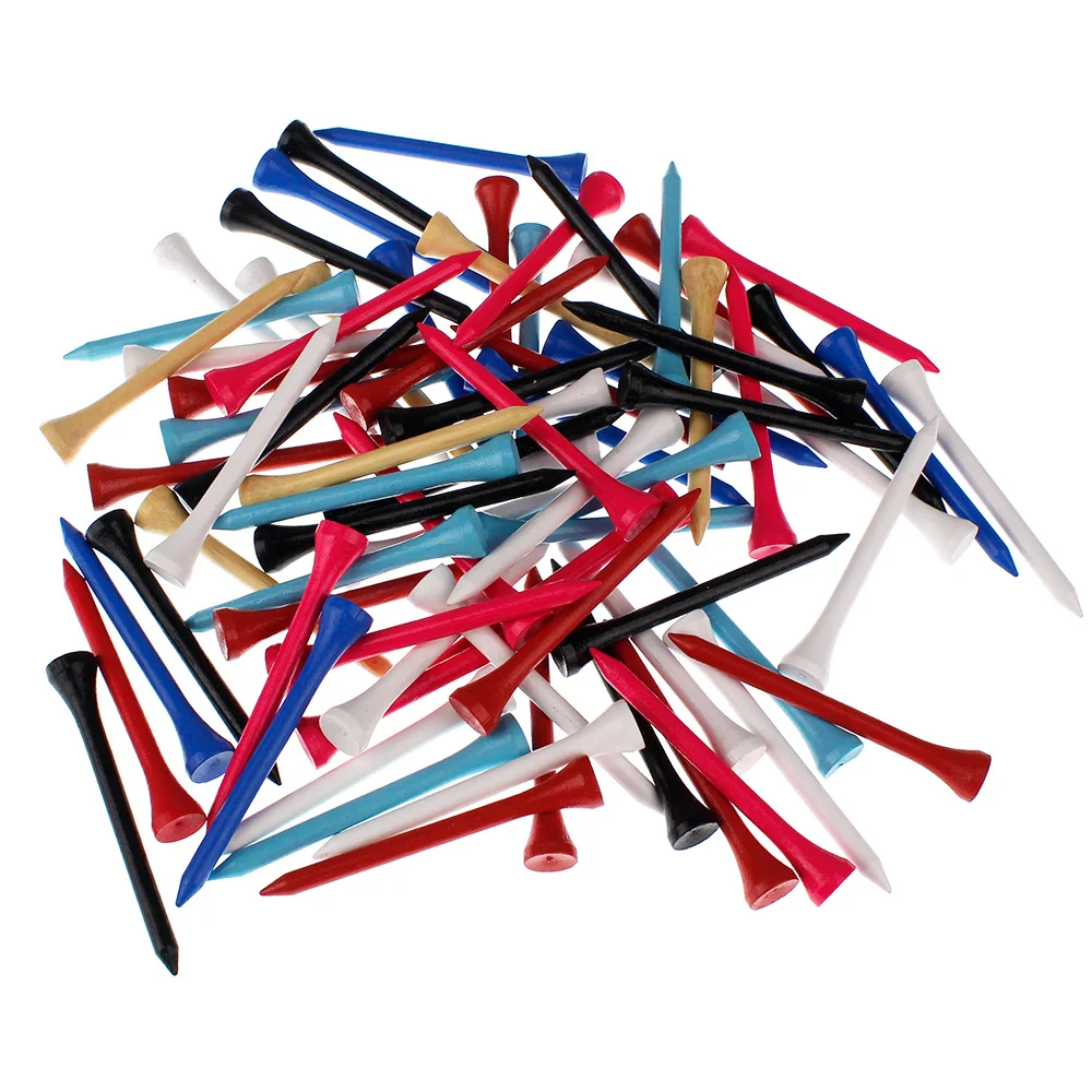 

100 Pieces Color Golf Tees Bamboo Wood 70MM Supplies Accessories