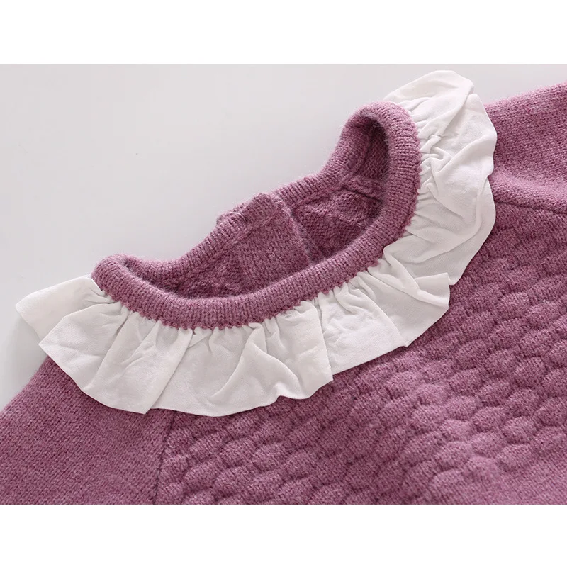 Детский комбинезон для новорожденных девочек, детский вязаный свитер с длинными рукавами, боди фиолетового цвета с цветочным принтом, длинные рукава и короткие штаны