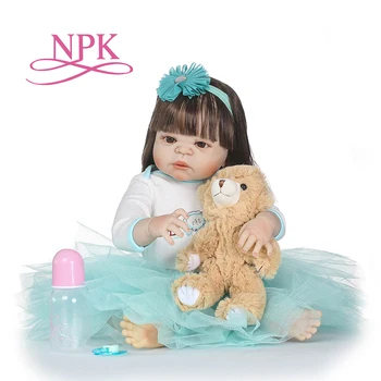

56CM full Silicone body reborn Baby Doll Girl Lifelike Baby RebornBirthday Christmas Gift for girl long hand rooted long hair