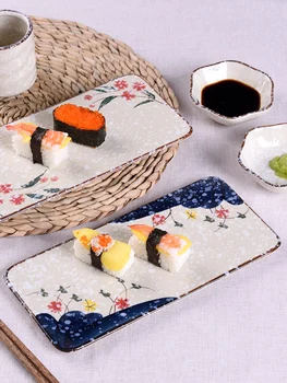 

Japanese-Style Ceramic Sushi Plate Rectangular Cake Snack Western Dish Cold Dish Tatoo Flat Plate Plate Dish dinner plates