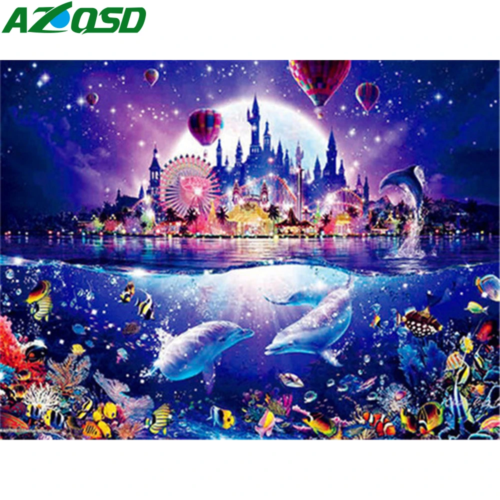 

AZQSD Diamond Painting 5D Dolphin Full Square DIY Picture Rhinestones Diamond Mosaic Animal Diamond Embroidery Home Decoration