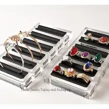 5 шт. Акриловые 6 слотов кольцо дисплей стойки кольцо держатель ювелирных изделий дисплей лоток браслет показ стенд витрина