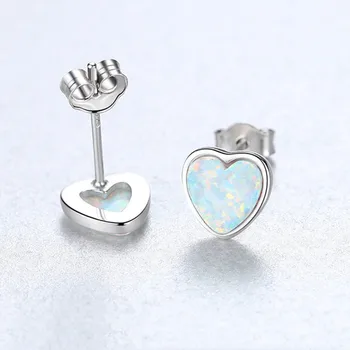 

925 Sterling Silver Earrings Heart-Shaped Opal Earrings For Women Fashion Simple Temperament Jewelry Heart-Shaped Ear Studs