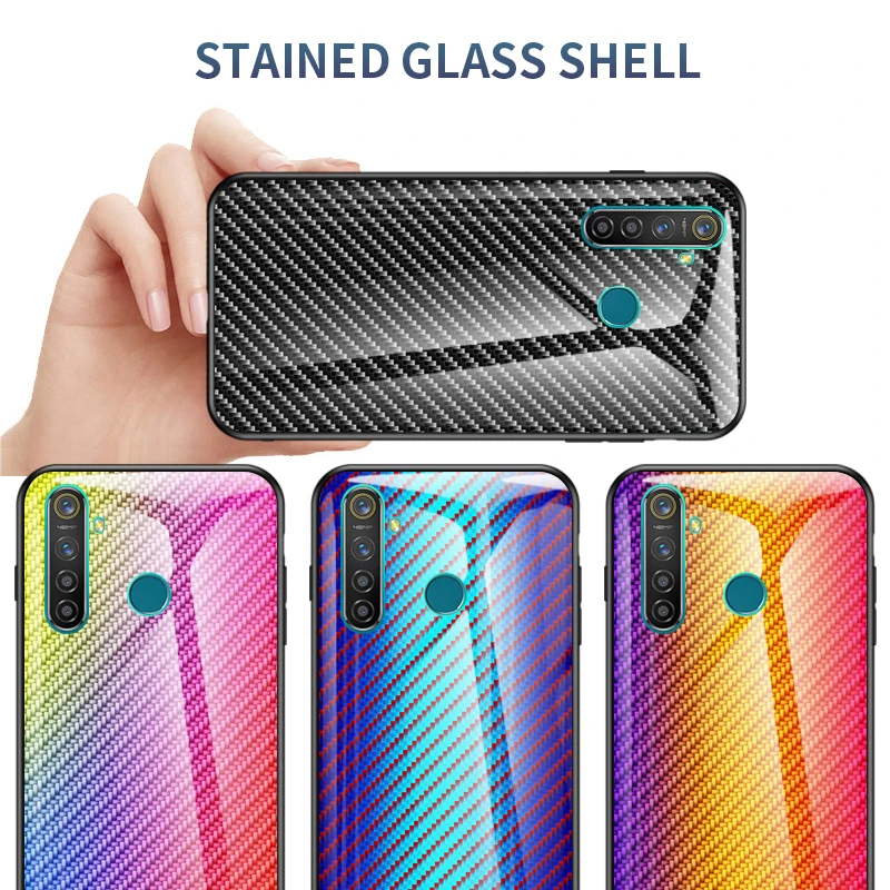Soft TPU Frame Cover For OPPO Realme 5 Pro Case Carbon Fiber Tempered Glass Q Reno Z 2Z A9 2020 | Мобильные телефоны и