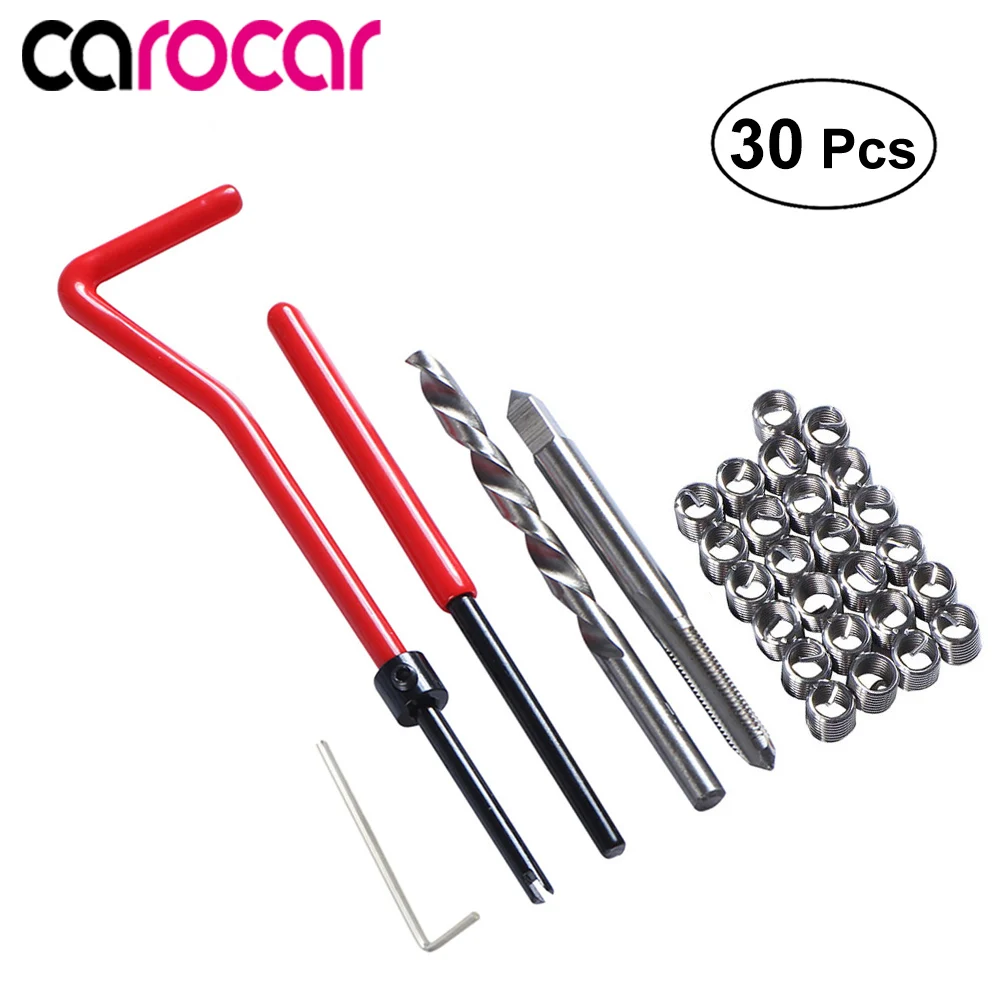

30pcs Car Pro Coil Drill Tool Metric Thread Repair Insert Kit M6 for Helicoil Car Repair Tools Coarse Crowbar