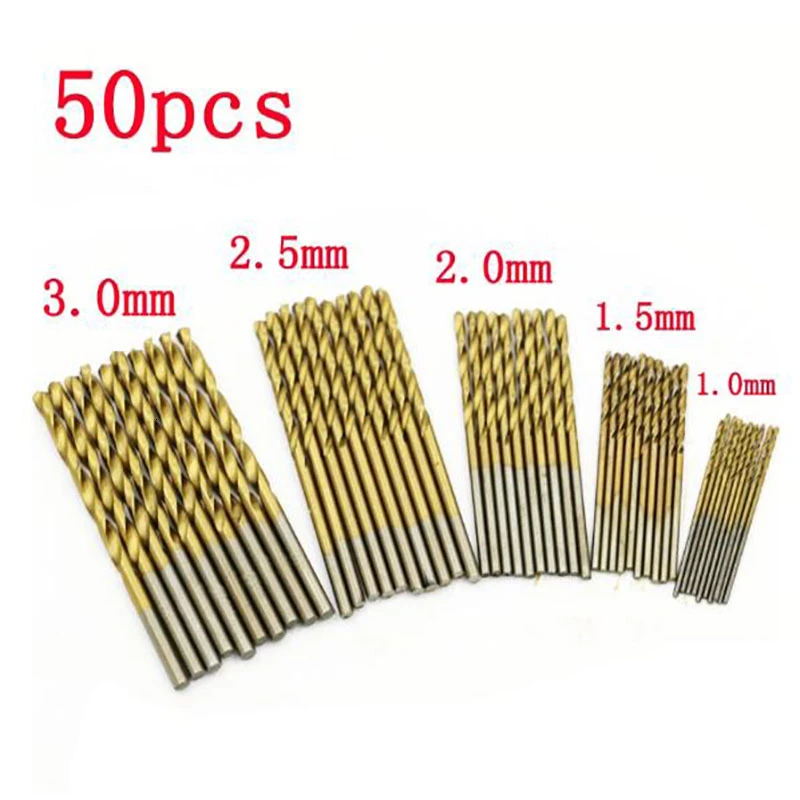 

50Pcs/Set Twist Drill Bit Set Saw Set HSS Titanium Coated Drill Woodworking Wood Tool 1/1.5/2/2.5/3mm For Metal hot