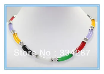 

Noblest Bridal wedding jewelry green red purple black link necklace 17 inch