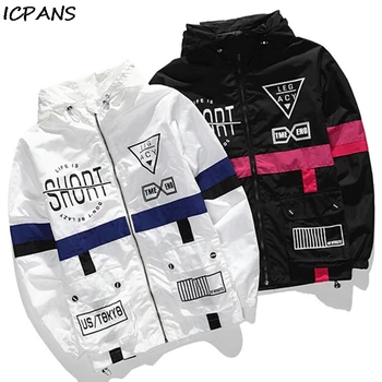 

ICPANS Spring Autumn Men Windbreaker Jacket Waterproof Fashion Hip Hop Thin Zipper Casual Jacket Mens Outwear anorak Black White