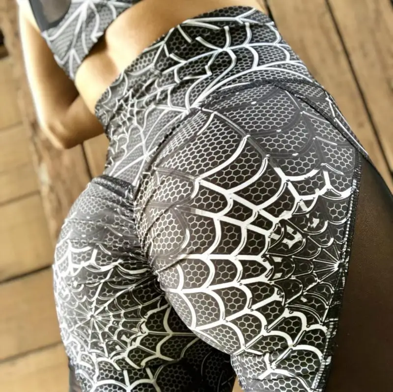 

ATHVOTAR Sexy Mesh Patchwork Push Up Fitness Leggings Women High Waist Black Spider Web Printing Legins Skinny Stretch Panties