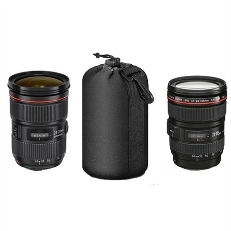 Custodia Neoprene Per Obiettivi Fotografici - Protezione Antiurto Con Pile Interna, Moschettone, Taglia M, Nero/blu - Foto 10