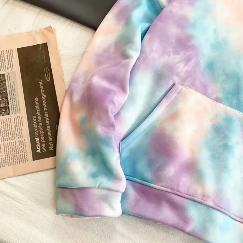 Hip Hop Hoodies Men Fashion Tie Dyed Casual Plus Velvet Hooded Sweatshirt Man Streetwear Wild Loose