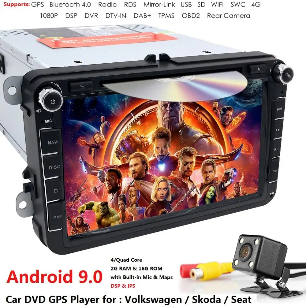 Discount AutoRadio Android 9.0 2 Din Car DVD Player Multimedia for V W Passat B6 ccT5 Skoda Octavia 2 Rapid golf 5 6 polo Touran seat leo 2