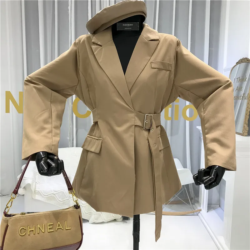 Женский однотонный Блейзер ALPHALMODA куртка с поясом и на талии повседневный блейзер