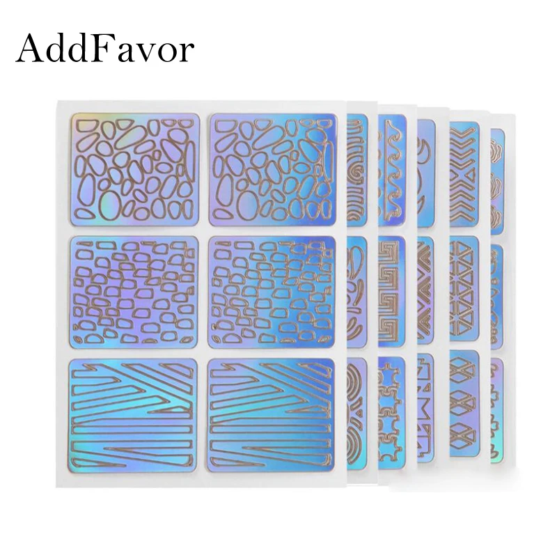 Addfavor 24 шт голографическая трафаретная наклейка для ногтей, французские направляющие, наклейки для дизайна ногтей, наклейки для маникюра, декоративные наклейки для салона "сделай сам"