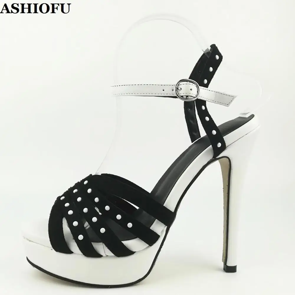 ASHIOFU Handmade Ladies High Heel Sandals Slingback Buckle Strap Spikes