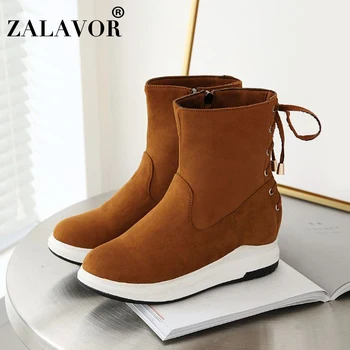 

ZALAVOR 4 Colors Thick Bottom Fashion Daily Casual Ankle Boots Cross Strap Zipper Winter Keep Warm Short Boots Size 33-43