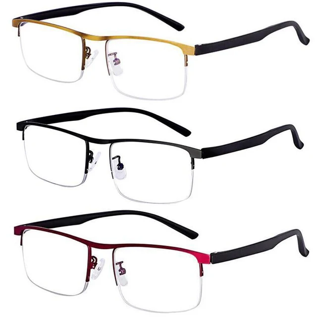Hot Sale Progressive Reading Glasses Multifocal Anti Blue Ray Glass Glasses Half Frame Metal Alloy Men Women 1.5 1.0 2.5 Black 3pc Mix