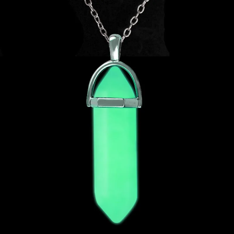 Luminous Fluorescent Natural Gem Stone Quartz Bullet Hexagonal Pendulum Pendant Necklace men's women's Glow in the dark Charm - Image 5
