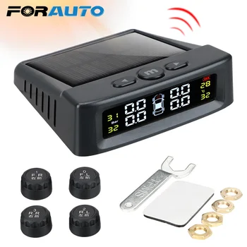 

FORAUTO Car Tyre Pressure Monitor With 4 External Sensors Solar TPMS Tire Pressure Monitoring System External/Built-in Sensor