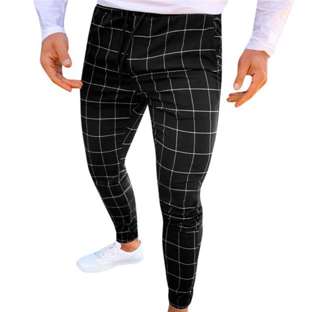 Pantalon chandal hombre Модные мужские эластичные повседневные узкие брюки в клетку с принтом на завязках спортивные штаны