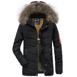 Зимняя куртка Мужская Утепленная Повседневная теплая меховая куртка с капюшоном и воротником длинная куртка брендовый дизайн верхняя