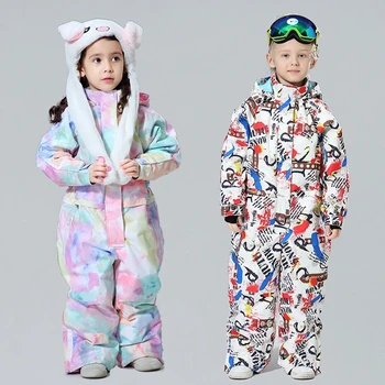 

MANBOY 2020 children's ski suit winter waterproof super warm colorful girl and boy one-piece ski suit