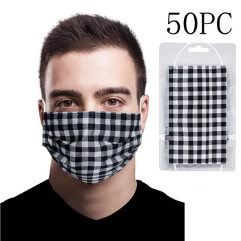 

50Pcs Disposable Face Mask Plaid Print Non-Woven 3 Layer Face Masks For Germ Protection For Adults Mask For Face Flag Bandana