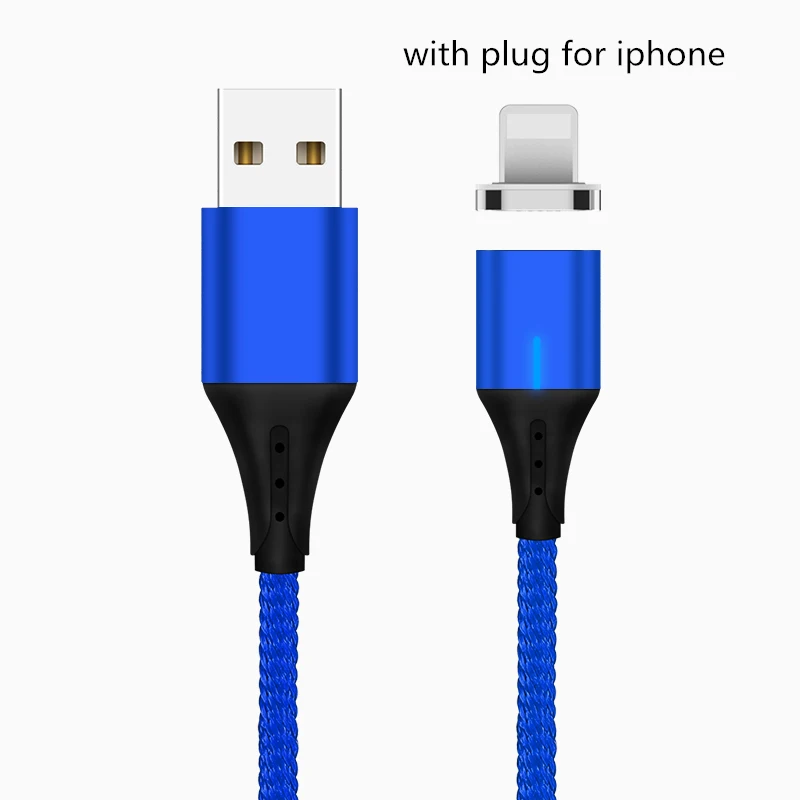 Магнитный кабель 3A Micro usb type C кабель передачи данных для быстрой зарядки для iPhone XS MAX XR 8 7 Plus SAMSUNG S10+ S9 для XIAOMI Mi9 MIX3 2S - Цвет: Blue for Apple Plug