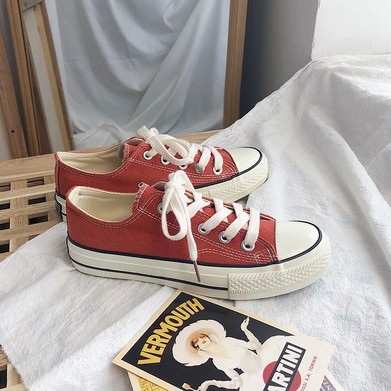 

2020 new fashion orange lace-up canvas shoes for Women spring and summer classic casual students female sneakers J13-78