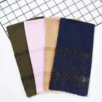 

Stocklot Fancy Design Shimmer Hijab Stripe For Muslim Women Shiny Lady Cotton Hijab Shawls Wrap Solid Color Islamic Hijab Scarf
