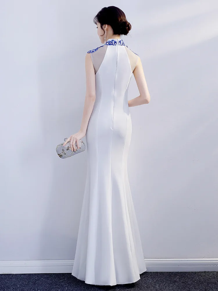 Новое китайское традиционное платье женские тонкие Cheongsam вышивка блестками современный Восточный длинный Ципао вечернее платье Размер XS-3XL