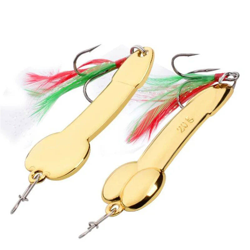 

metal spoon fishing lure Feather Hook metal fishing bait spinner bait Treble Hook hard lures 5g gold