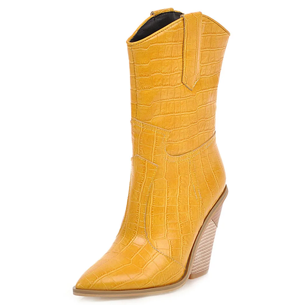 BONJOMARISA/Прямая поставка; большие размеры 34-48; брендовые зимние сапоги до колена; Женская мода года; ажурная на высоком каблуке; женская обувь - Цвет: yellow 1 thin fur