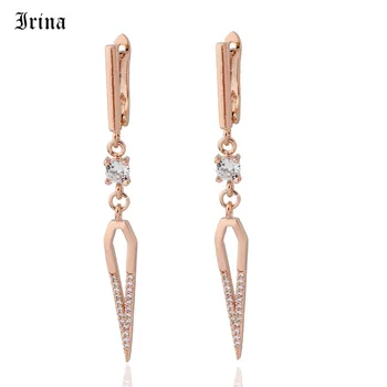 

Popular Korean Jewelry Samples Fashionable Long 585 Rose Gold Color Pointed Drop earrings with AAA Cubic zirconia Copper Earring